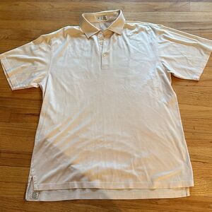 Peter Millar Stripe Polo Shirt - Coral / White - Size Medium